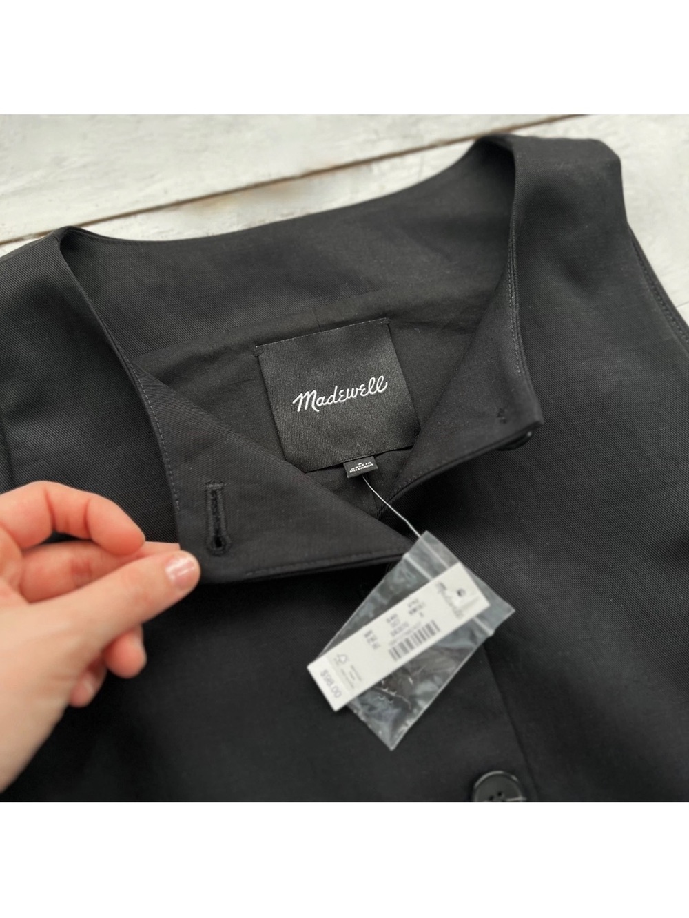 NEW Madewell Crewneck Cutaway Vest Drapey Twill Sz 8 TRUE BLACK Tank $98 #NW061 - Picture 3 of 16